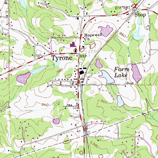 Topographic Map of Tyrone, GA