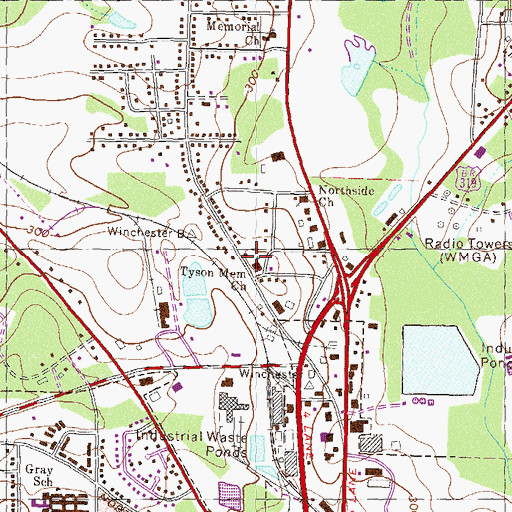 Topographic Map of Tyson Memorial Church, GA