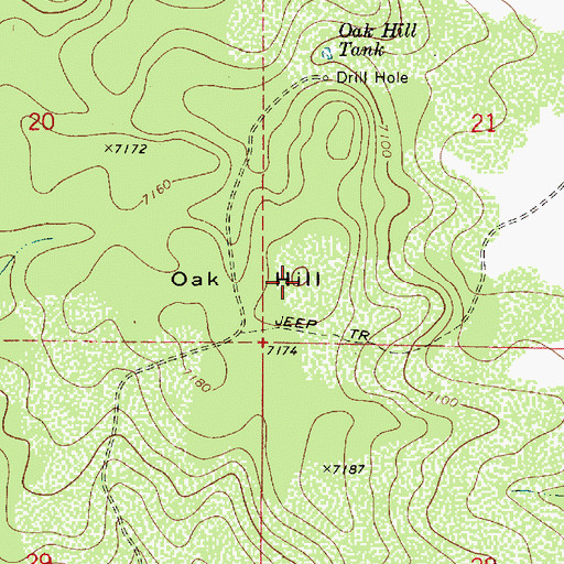 Topographic Map of Oak Hill, AZ