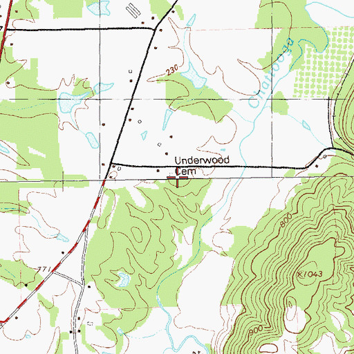 Topographic Map of Underwood Cemetery, GA