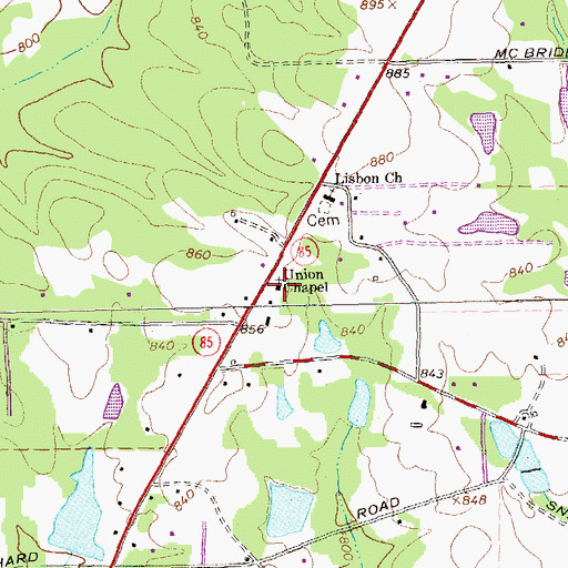 Topographic Map of Union Chapel, GA