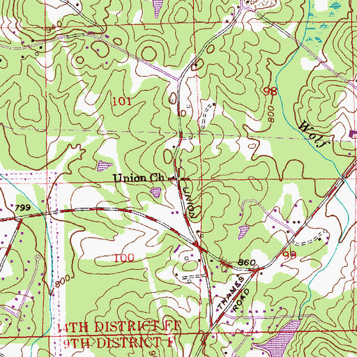 Topographic Map of Union Church, GA