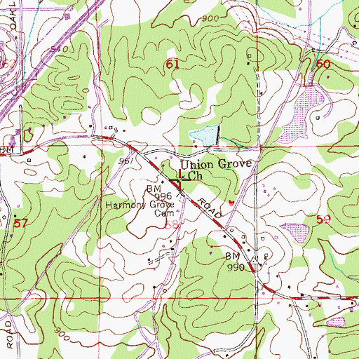 Topographic Map of Union Grove Church, GA