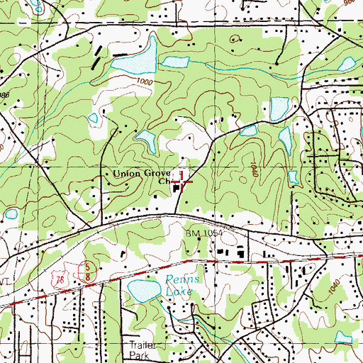 Topographic Map of Union Grove Church, GA