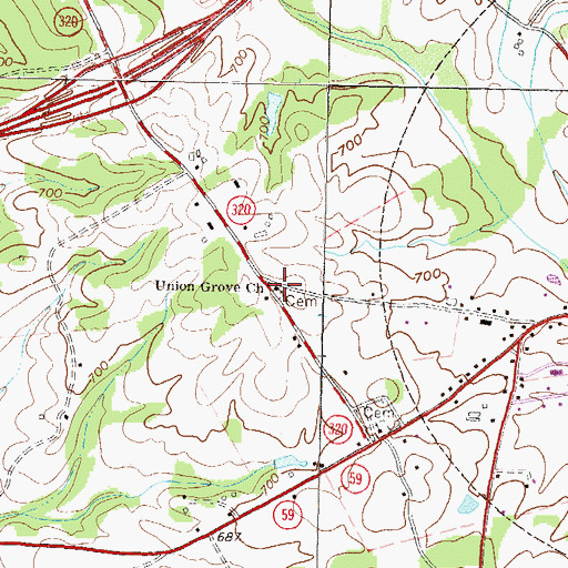 Topographic Map of Union Grove Church, GA