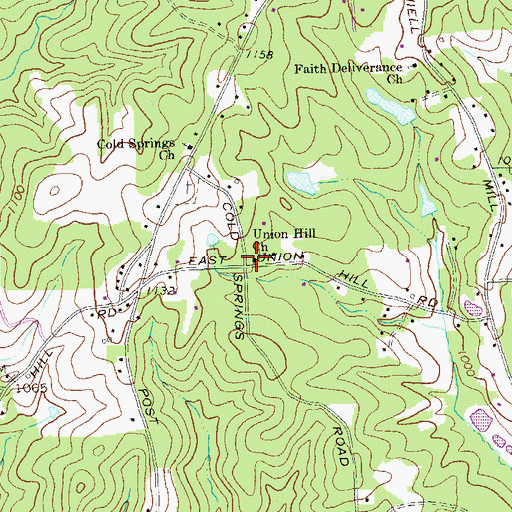 Topographic Map of Union Hall Church, GA