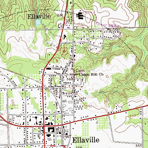 Topographic Map of Union Hill Church, GA