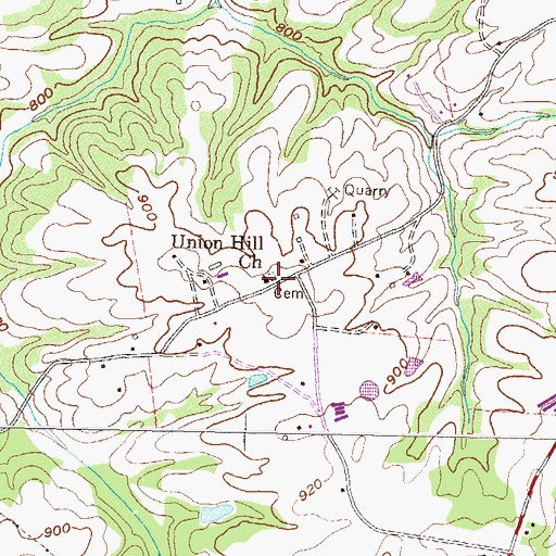 Topographic Map of Union Hill Church, GA