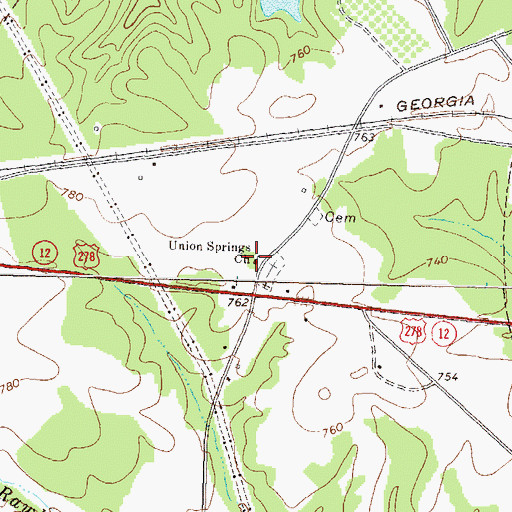 Topographic Map of Union Springs Baptist Church, GA