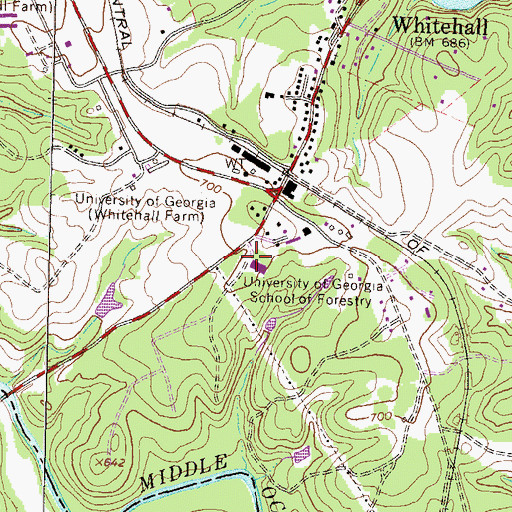 Topographic Map of University of Georgia School of Forestry, GA