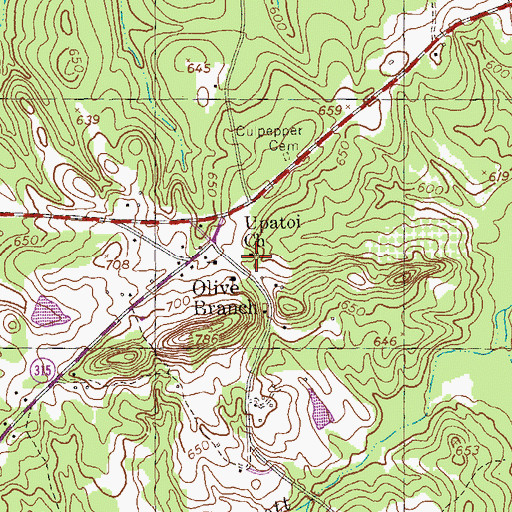 Topographic Map of Upatoi Church, GA