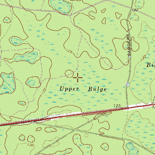 Topographic Map of Upper Bulge, GA
