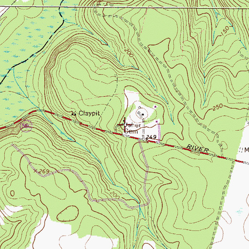 Topographic Map of Usher Cemetery, GA