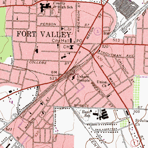 Topographic Map of Ushers Temple, GA