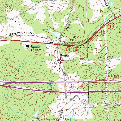 Topographic Map of Utopia Church, GA