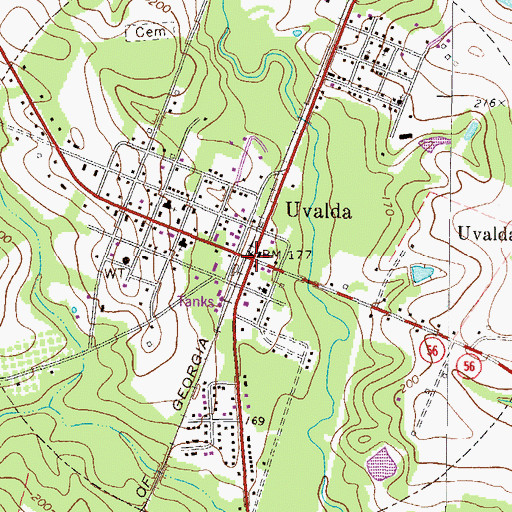 Topographic Map of Uvalda, GA