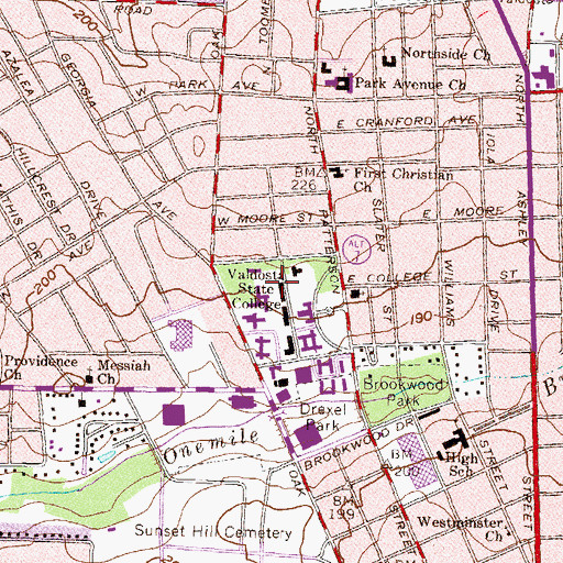 Topographic Map of Valdosta State College, GA