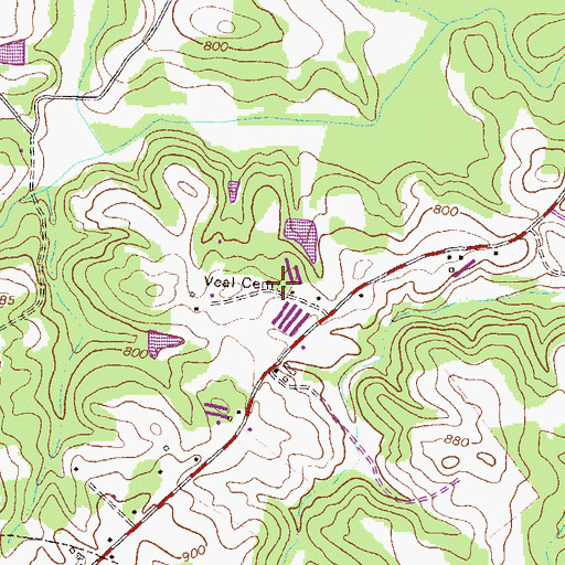 Topographic Map of Veal Cemetery, GA