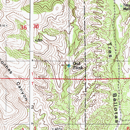 Topographic Map of Oak Tank, AZ
