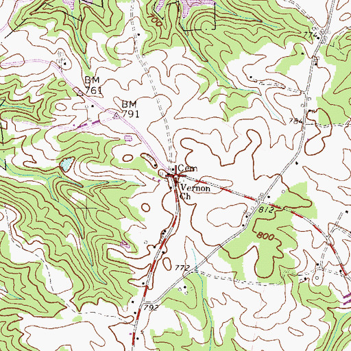 Topographic Map of Vernon Church, GA