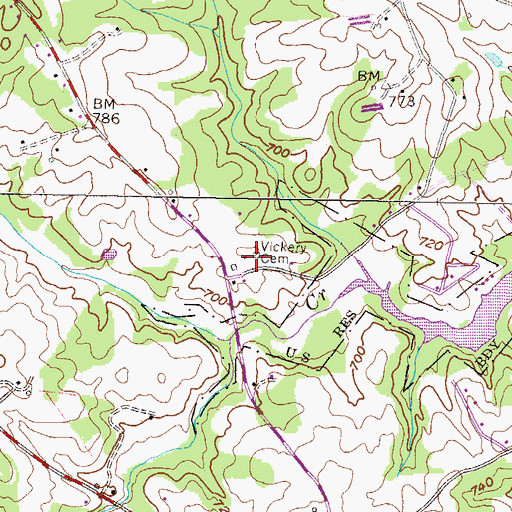 Topographic Map of Vickery Cemetery, GA