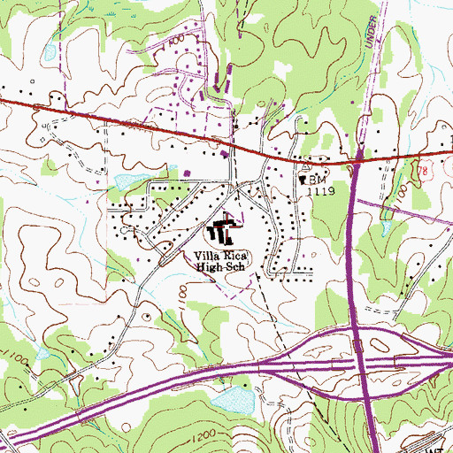 Topographic Map of Villa Rica High School, GA