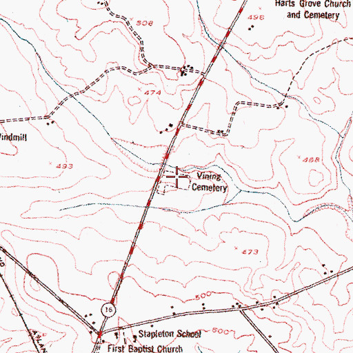 Topographic Map of Vining Cemetery, GA