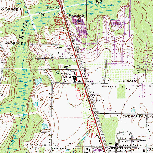 Topographic Map of Wacona School, GA