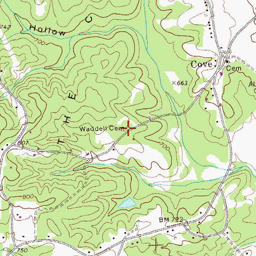 Topographic Map of Waddell Cemetery, GA