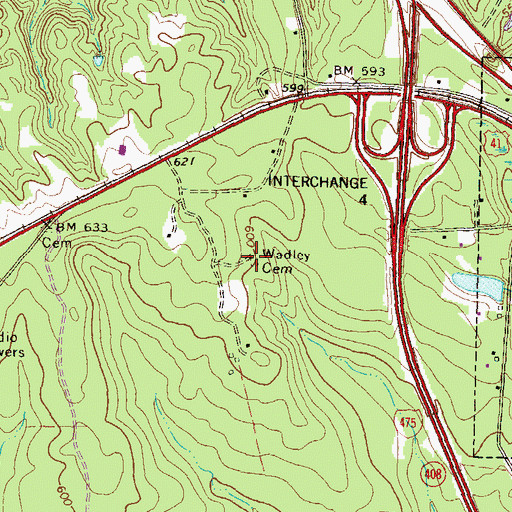 Topographic Map of Wadley Cemetery, GA