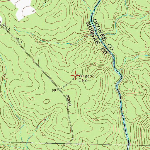 Topographic Map of Wagnon Cemetery, GA
