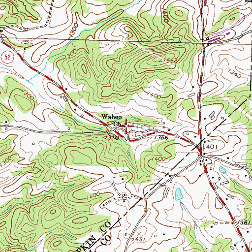 Topographic Map of Wahoo Church, GA