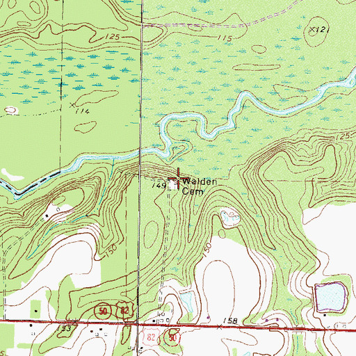 Topographic Map of Walden Cemetery, GA