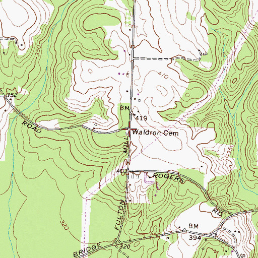 Topographic Map of Waldron Cemetery, GA