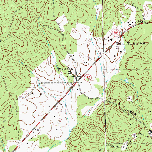 Topographic Map of Waleska Church, GA