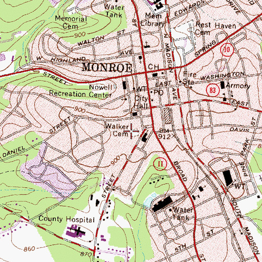 Topographic Map of Walker Cemetery, GA