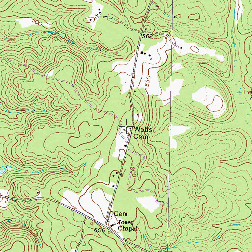 Topographic Map of Walls Cemetery, GA