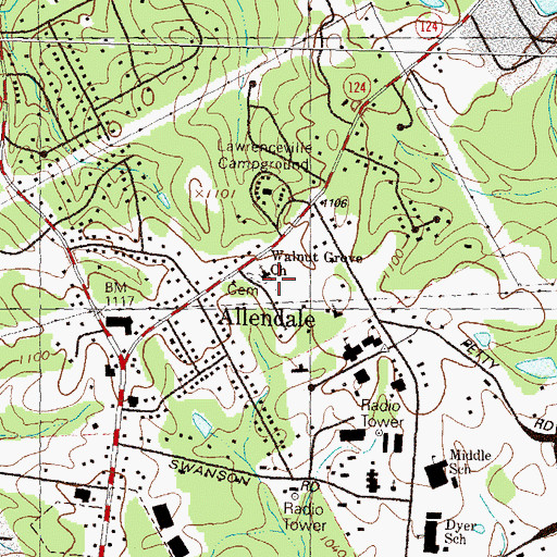 Topographic Map of Walnut Grove Church, GA