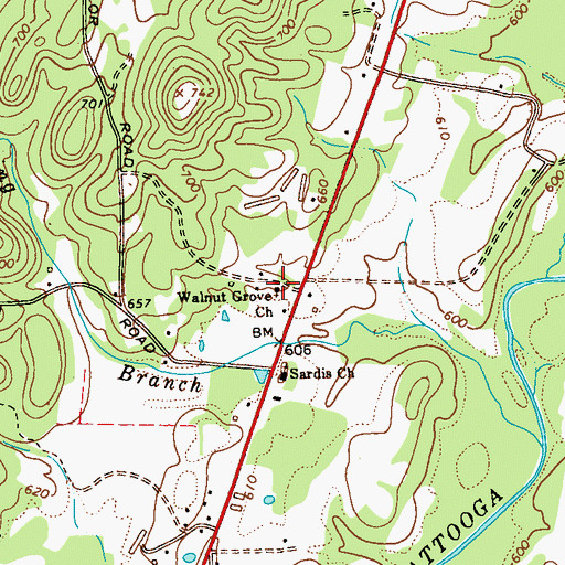 Topographic Map of Walnut Grove Church, GA