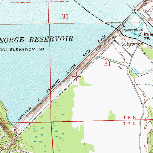 Topographic Map of Walter F George Lock and Dam, GA
