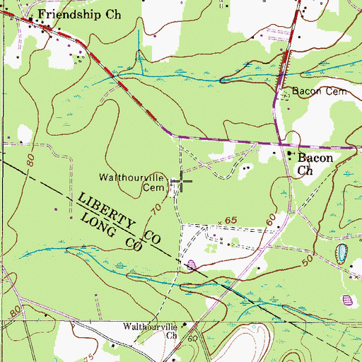Topographic Map of Walthourville Cemetery, GA