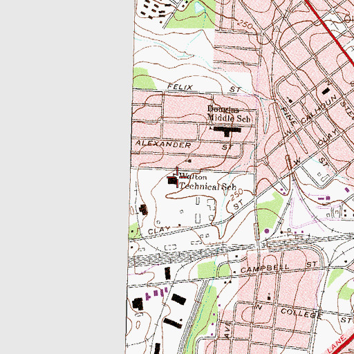 Topographic Map of Walton Technical School, GA