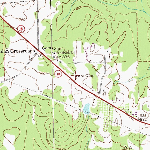 Topographic Map of Ware Cemetery, GA