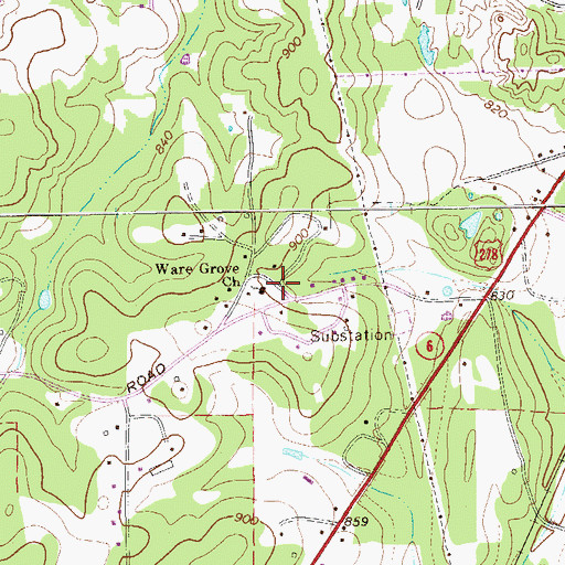 Topographic Map of Ware Grove Church, GA