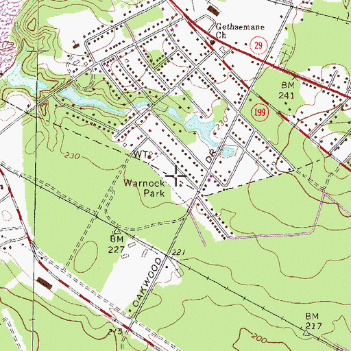 Topographic Map of Warnock Park, GA