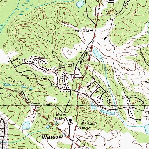 Topographic Map of Warsaw Cemetery, GA