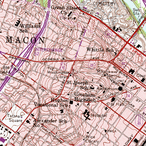Topographic Map of Washington Library, GA