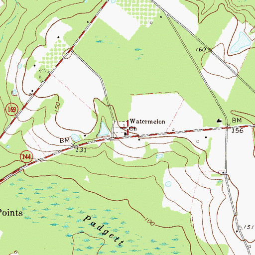 Topographic Map of Watermelon Church, GA
