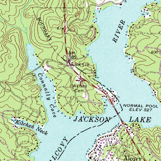 Topographic Map of Waters Cemetery, GA