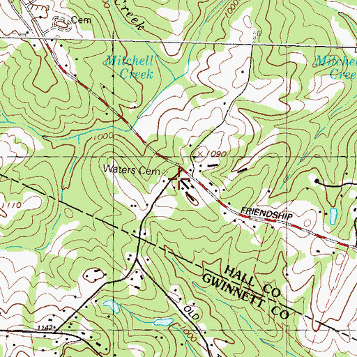 Topographic Map of Waters Cemetery, GA
